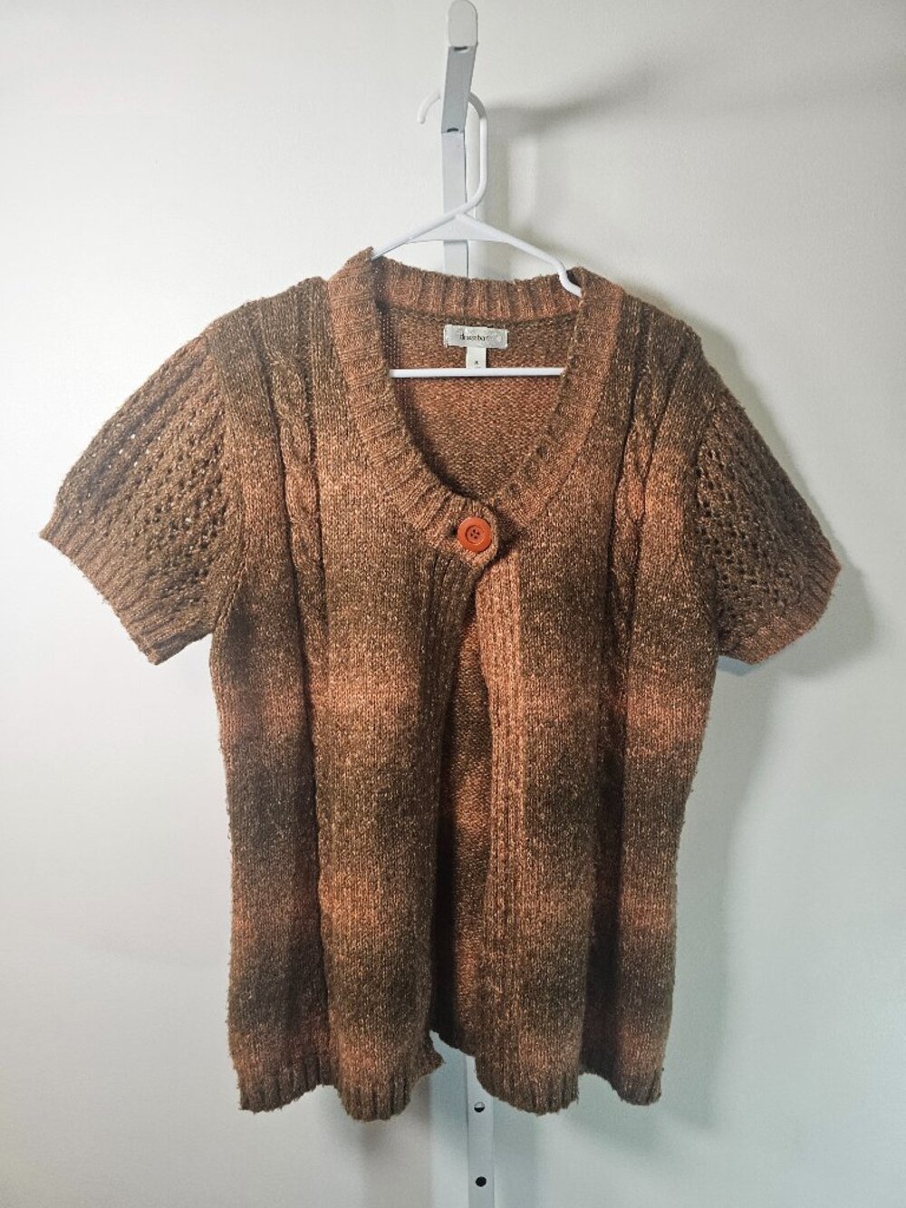 Vintage Dressbarn Cardigan Brown Short Sleeves Twee Retro Stripes XL - Picture 8 of 8